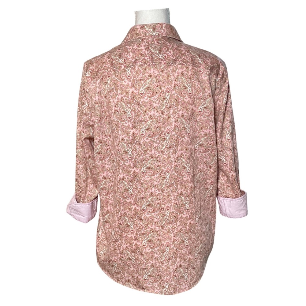 Chaps Paisley Button Down Shirt Womens Size Large Pink No Iron Long Sleeve Boho - Picture 2 of 10